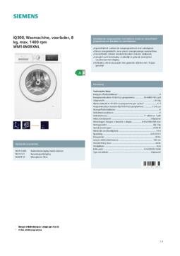 Product informatie SIEMENS wasmachine WM14N09XNL