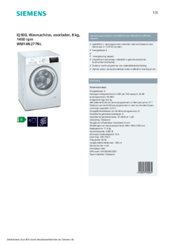 Product informatie SIEMENS wasmachine WM14N277NL