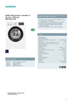 Product informatie SIEMENS wasmachine WM14N27TNL