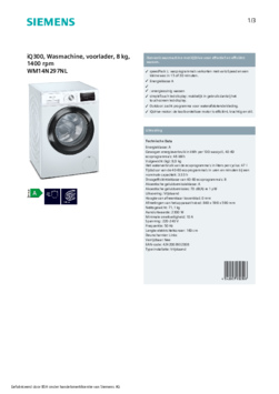 Product informatie SIEMENS wasmachine WM14N297NL