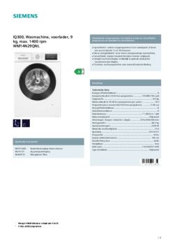 Product informatie SIEMENS wasmachine WM14N29QNL