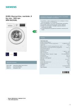 Product informatie SIEMENS wasmachine WM14N29XNL