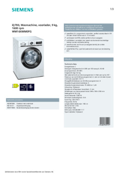 Product informatie SIEMENS wasmachine WM16XMM0FG