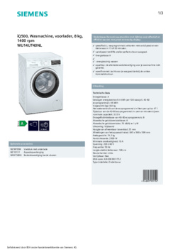 Product informatie SIEMENS wasmachine onderbouw WU14UT40NL