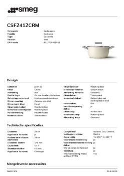 Product informatie SMEG braadpan creme CSF2412CRM