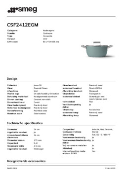 Product informatie SMEG braadpan groen CSF2412EGM