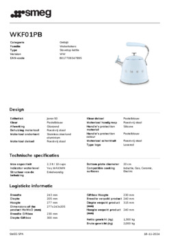Product informatie SMEG fluitketel WKF01PB