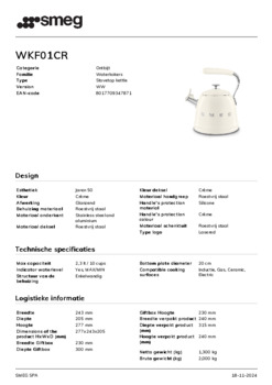 Product informatie SMEG fluitketel WKF01CR
