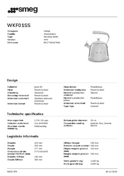 Product informatie SMEG fluitketel WKF01SS