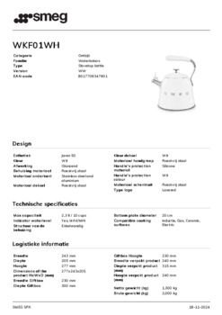 Product informatie SMEG fluitketel WKF01WH