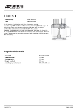 Product informatie SMEG foodprocessor HBFP01