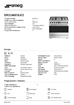 Product informatie SMEG fornuis B91GMXNLK2