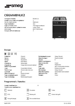 Product informatie SMEG fornuis C6GMMBNLK2
