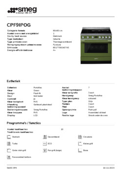 Product informatie SMEG fornuis inductie groen CPF9IPOG