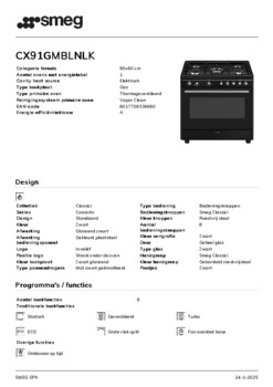 Product informatie SMEG fornuis zwart CX91GMBLNLK