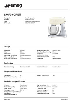 Product informatie SMEG keukenmachine SMF04CREU