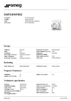 Product informatie SMEG keukenmachine SMF04WHEU