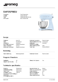Product informatie SMEG keukenmachine SMF05PBEU
