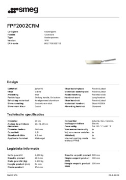 Product informatie SMEG koekenpan creme FPF2002CRM
