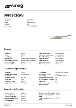 Product informatie SMEG koekenpan creme FPF2802CRM