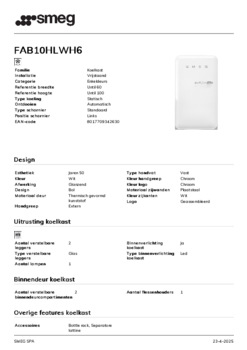 Product informatie SMEG koelkast FAB10HLWH6
