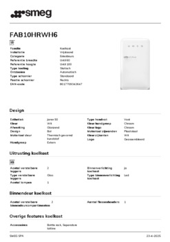 Product informatie SMEG koelkast FAB10HRWH6