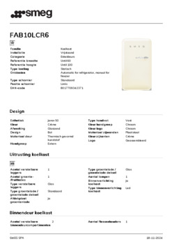 Product informatie SMEG koelkast FAB10LCR6