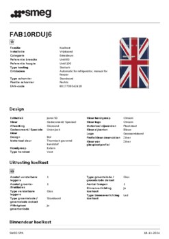 Product informatie SMEG koelkast FAB10RDUJ6 UNION JACK