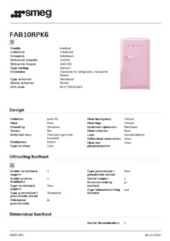 Product informatie SMEG koelkast FAB10RPK6