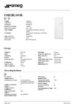 Product informatie SMEG koelkast FAB28LWH6