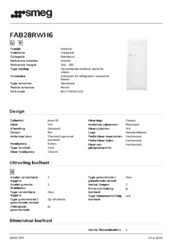 Product informatie SMEG koelkast FAB28RWH6