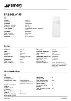 Product informatie SMEG koelkast FAB30LWH6