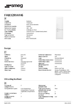 Product informatie SMEG koelkast FAB32RWH6