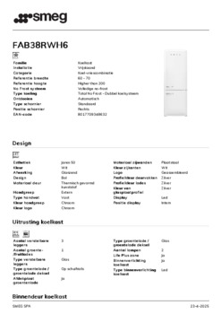 Product informatie SMEG koelkast FAB38RWH6