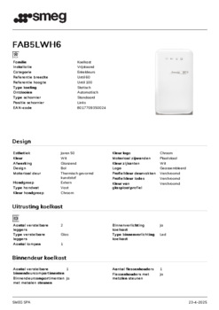 Product informatie SMEG koelkast FAB5LWH6