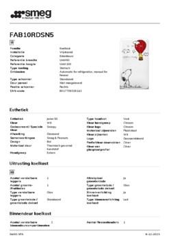Product informatie SMEG koelkast Snoopy FAB10RDSN5