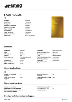 Product informatie SMEG koelkast Svarovsky Gold FAB5RDGO5