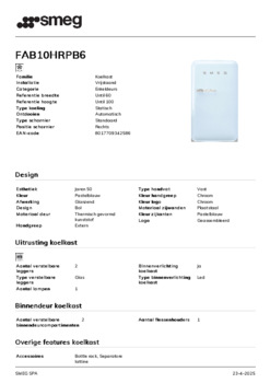 Product informatie SMEG koelkast blauw FAB10HRPB6