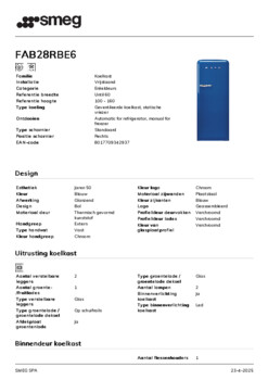 Product informatie SMEG koelkast blauw FAB28RBE6