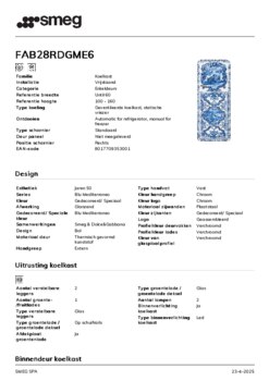 Product informatie SMEG koelkast blauw FAB28RDGME6