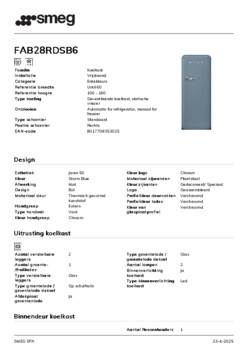 Product informatie SMEG koelkast blauw FAB28RDSB6