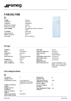 Product informatie SMEG koelkast blauw FAB30LPB6