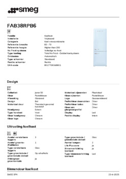 Product informatie SMEG koelkast blauw FAB38RPB6