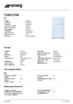 Product informatie SMEG koelkast blauw FAB5LPB6