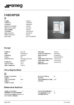 Product informatie SMEG koelkast blauw FAB5RPB6