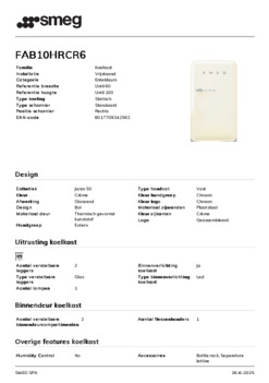 Product informatie SMEG koelkast creme FAB10HRCR6