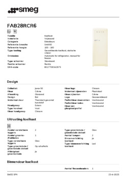 Product informatie SMEG koelkast creme FAB28RCR6