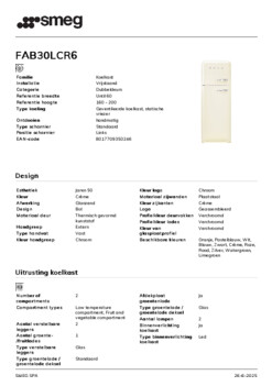 Product informatie SMEG koelkast creme FAB30LCR6