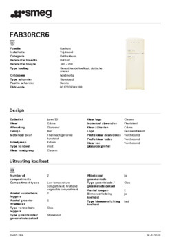 Product informatie SMEG koelkast creme FAB30RCR6
