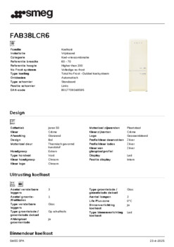 Product informatie SMEG koelkast creme FAB38LCR6